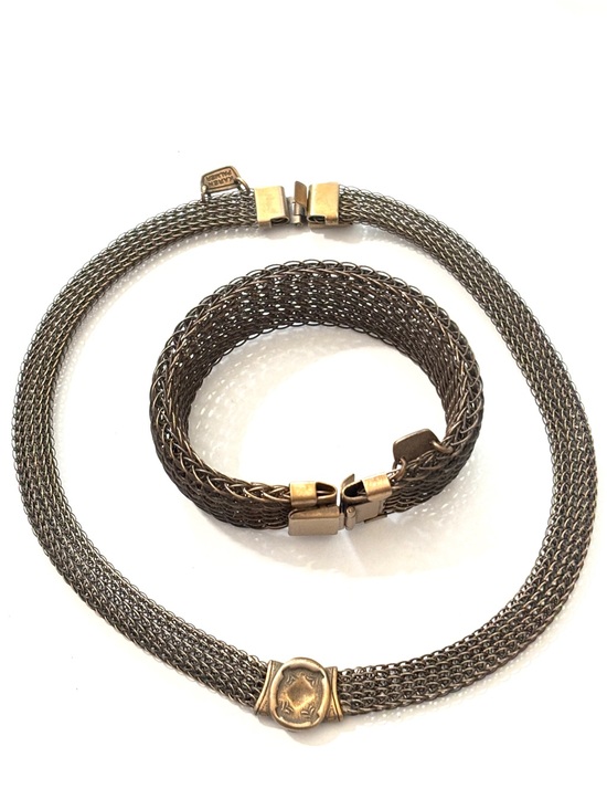 Karen Palmer Jewelry - Karen Palmer Signed Vintage Bronze Tone Chainmaille Mesh Necklace Bracelet Set